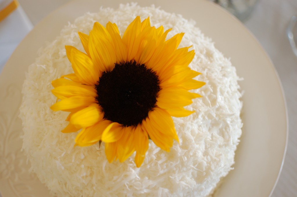 Coconut cake with a sunflower