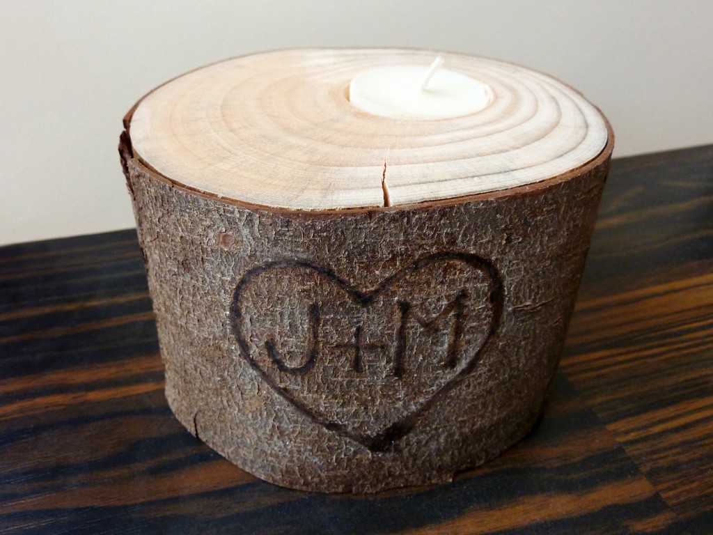 Log slice candle holder