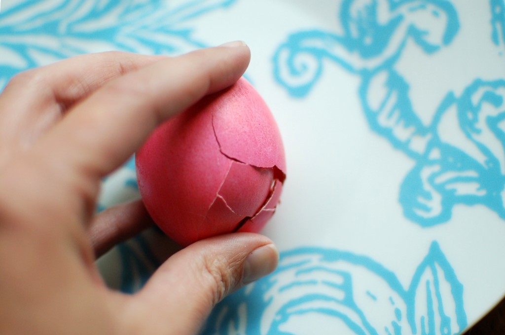 Cracking open a cake-filled egg