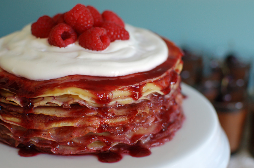 Raspberry and Custard Crepe Cake