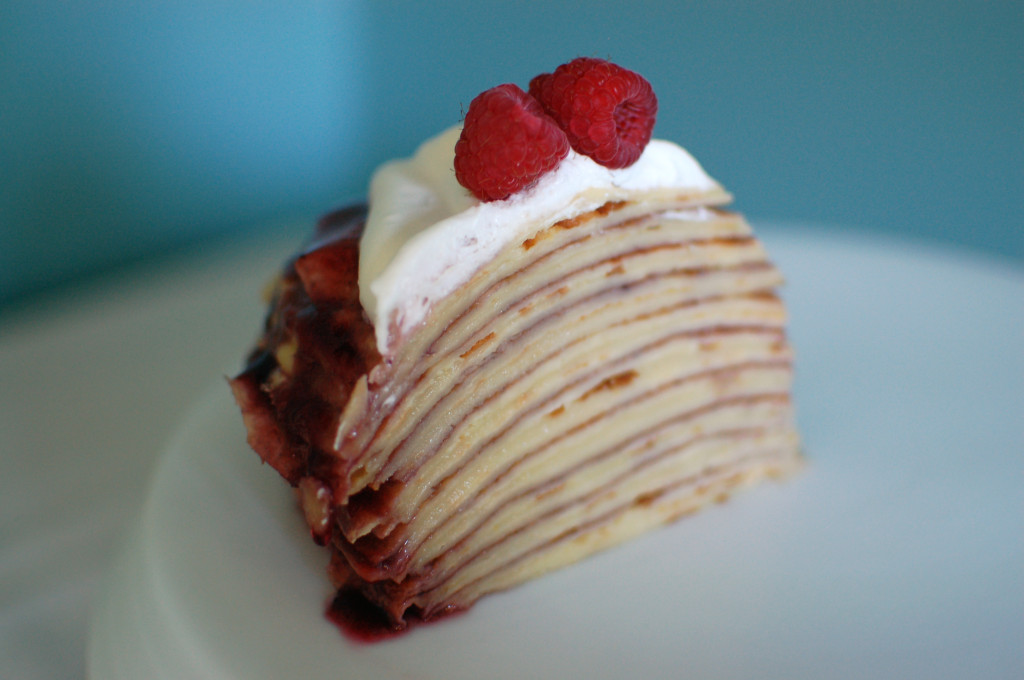 Slice of Raspberry Crepe Cake