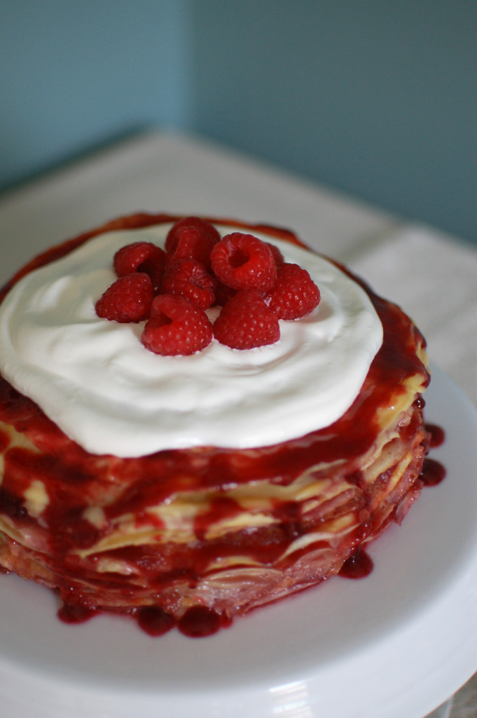 Raspberry and Custard Crepe Cake